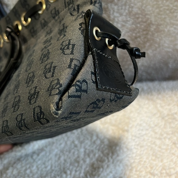 Dooney & Bourke Signature Monogram Tassel Tote Handbag Purse Black Y2K Vintage - Picture 7 of 9